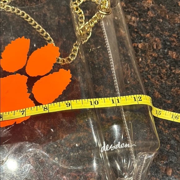 Clear Tote Bag with orange Clemson Tiger Paw Print and Gold Chain - Picture 6 of 9